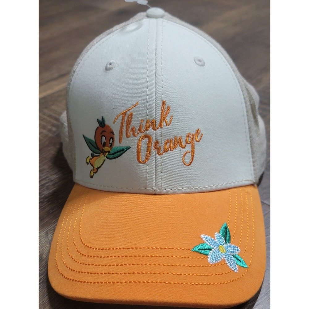 Disney Parks Orange Bird Think Orange Baseball Cap Hat Linen Blend Adjustable‎